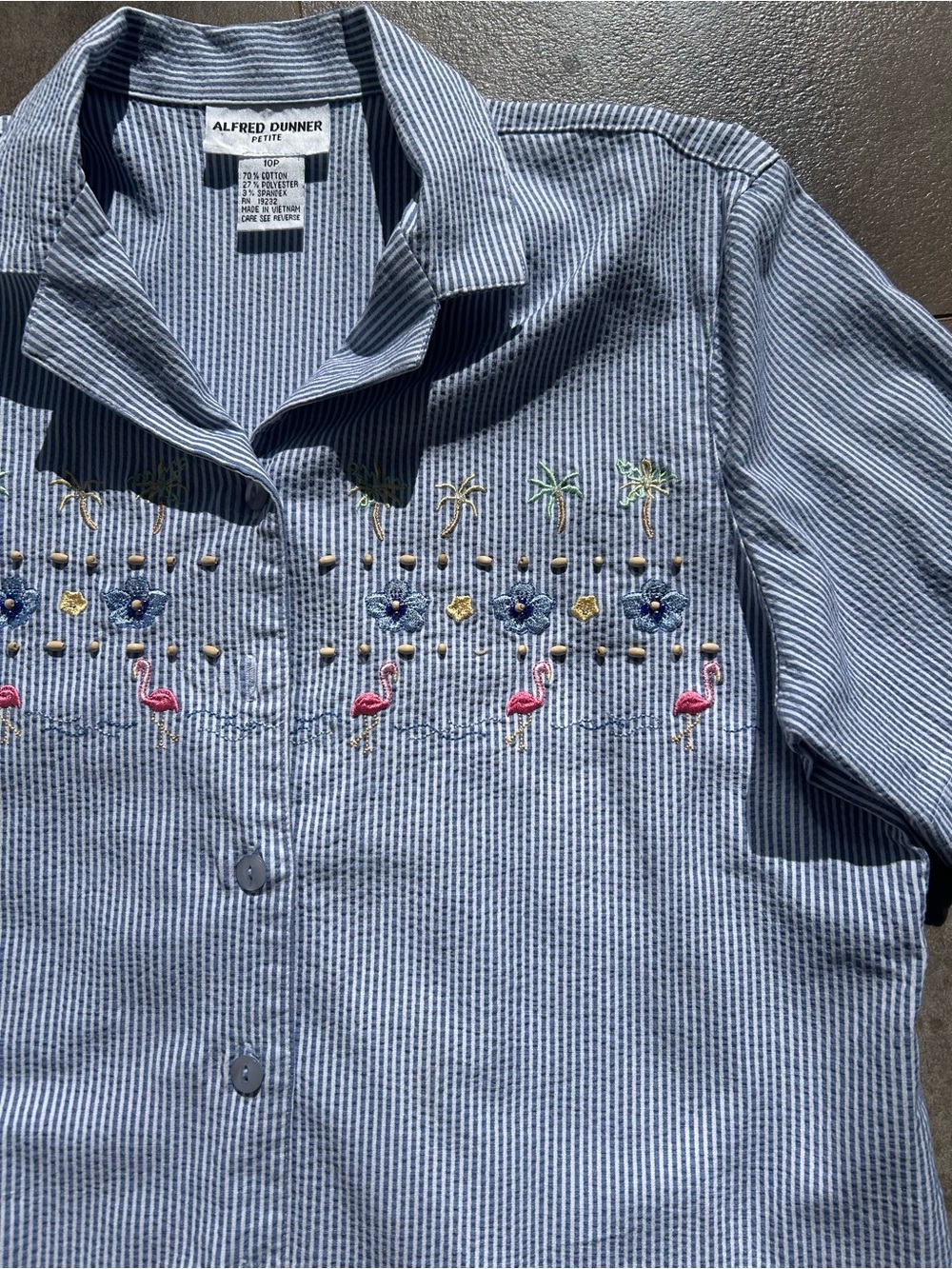 Alfred Dunner Light Blue & White Striped Embroidered Button-Down Shirt